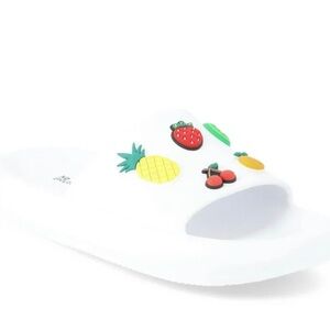 White Slide Sandals with Fruit Accents